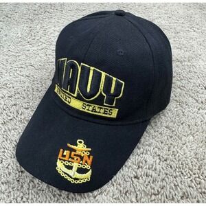 US Navy Hat Cap King Gold Bar Spellout USN Anchor Embroidered Black Adjustable